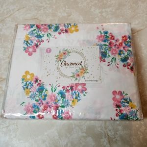 Charmed 3pc Twin Sheet Set Floral Flower Butterfly Flat Fitted Pillowcase New